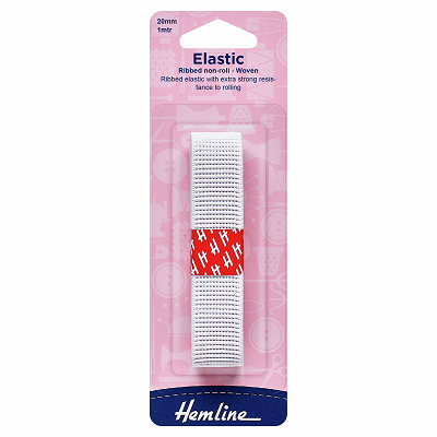 H635.20 Non-Roll Ribbed Elastic: 1m x 20mm: White